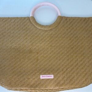 Juicy Couture Straw Raffia Baby Pink Circle Handles Lined Tote Bag.